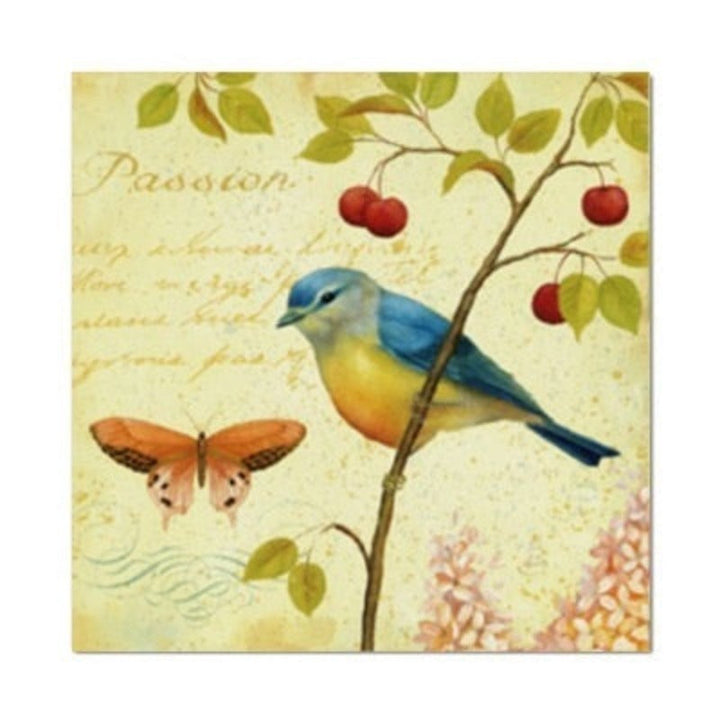 Vintage Europe Birds Butterfly Flowers - Canvas Wall Art Painting