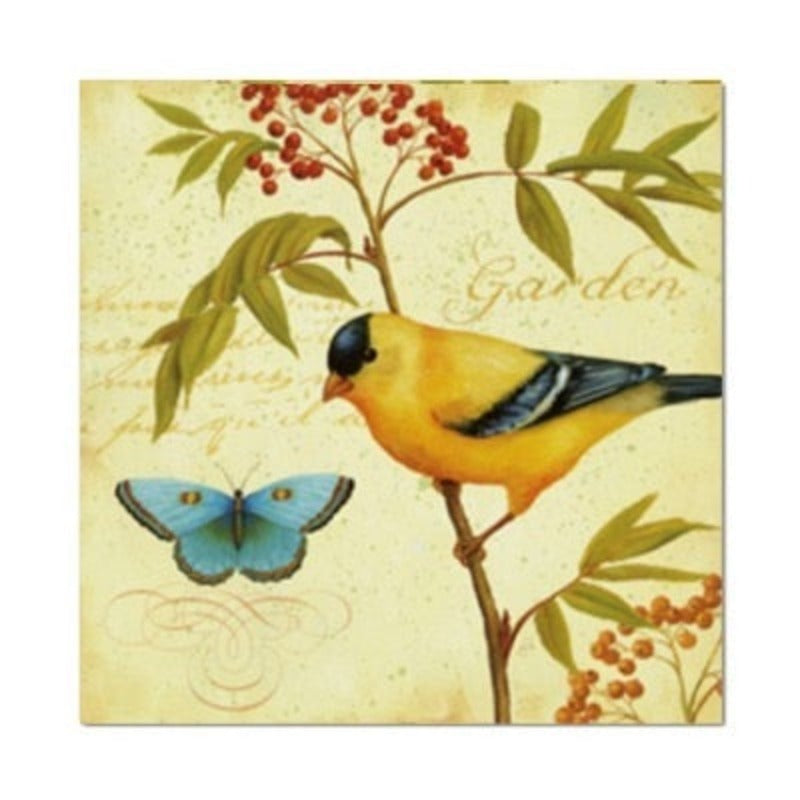 Vintage Europe Birds Butterfly Flowers - Canvas Wall Art Painting