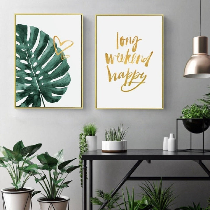 Gold Pineapple Tropical Turtle Leaf Modern - Canvas Wall Art Painting