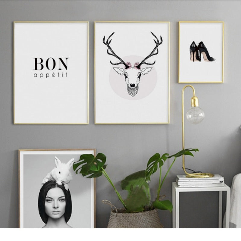 Deer Poster & Print Black Wall - Canvas Wall Art Painting