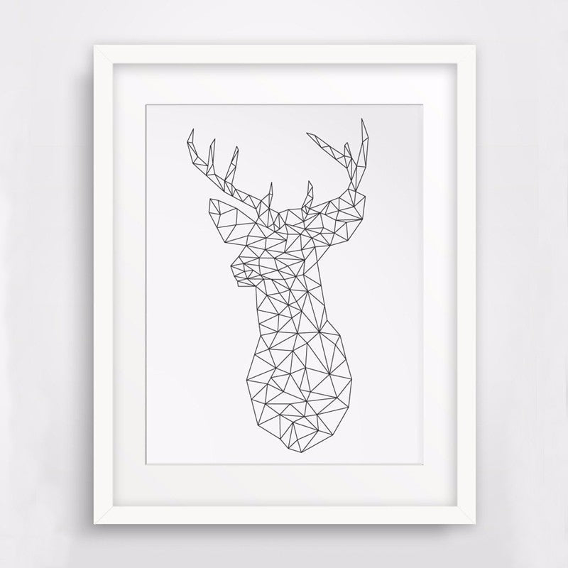 Minimalist Deer Head Geometric Triangles Origami - Canvas Wall Art Painting