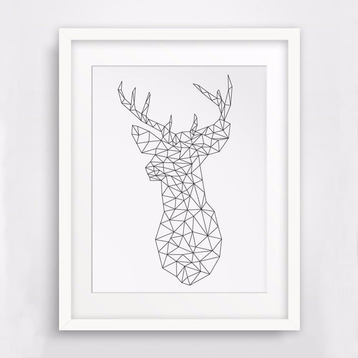 Minimalist Deer Head Geometric Triangles Origami - Canvas Wall Art Painting