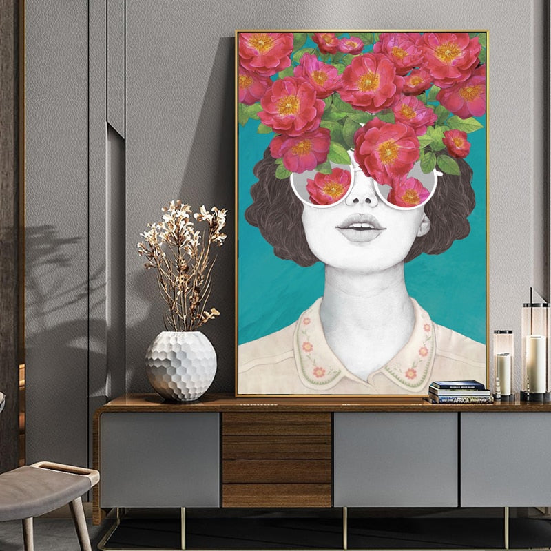Fashion Figure Floral Girl - Canvas Wall Art Painting