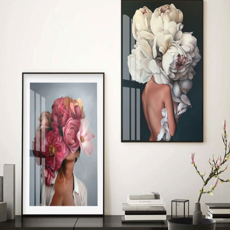 Floral Girl Wall Art Pictures Beauty  - Canvas Wall Art Painting