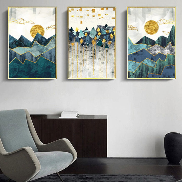 Vintage Abstract Geometric Sunrise Scene Wall Art - Canvas Wall Art Painting