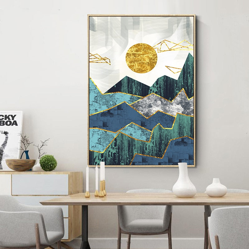 Vintage Abstract Geometric Sunrise Scene Wall Art - Canvas Wall Art Painting