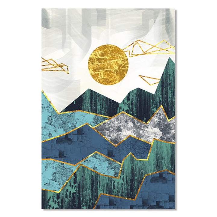 Vintage Abstract Geometric Sunrise Scene Wall Art - Canvas Wall Art Painting