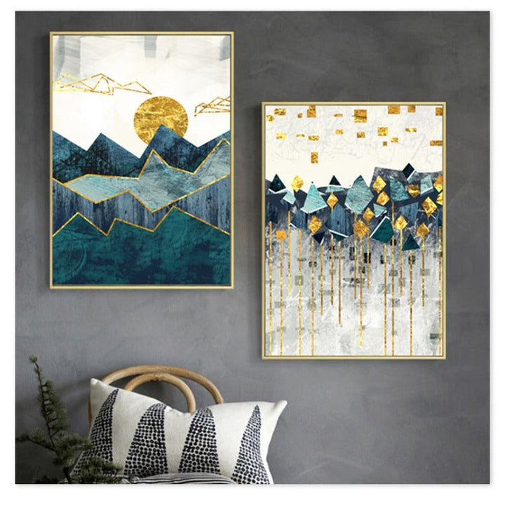 Vintage Abstract Geometric Sunrise Scene Wall Art - Canvas Wall Art Painting