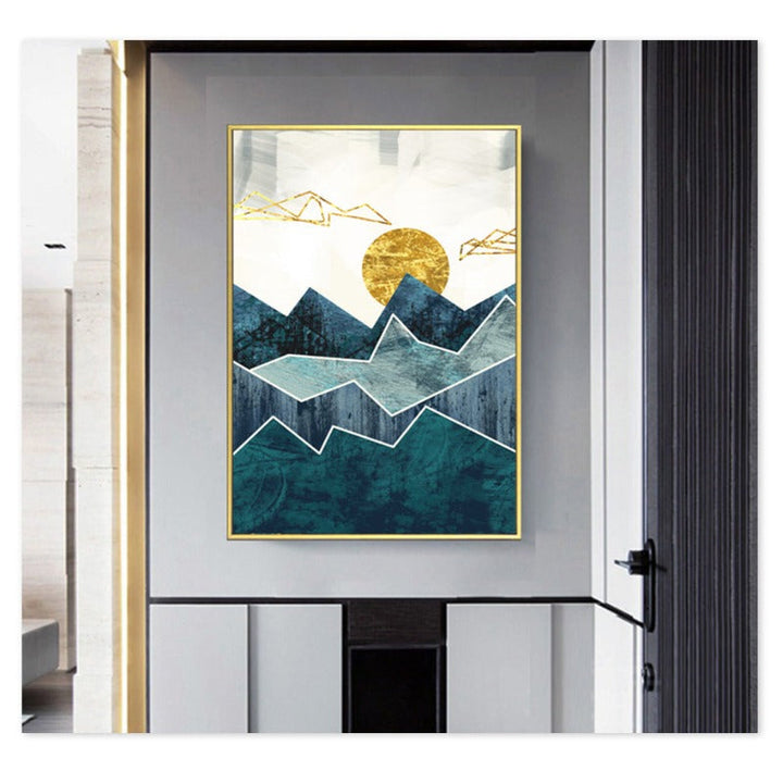 Vintage Abstract Geometric Sunrise Scene Wall Art - Canvas Wall Art Painting