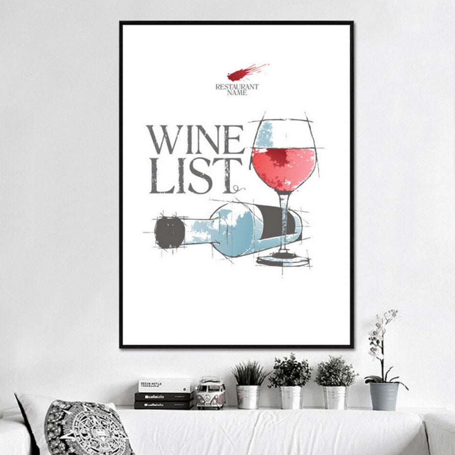 Love Heart Wine Prints Kitchen Posters - Canvas Wall Art Painting