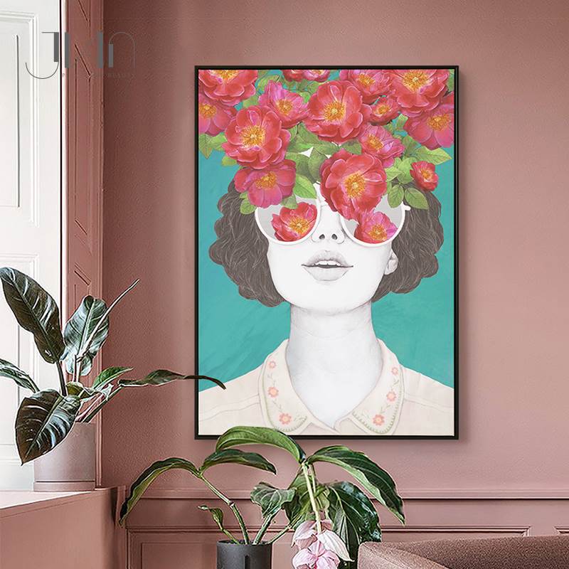 Fashion Figure Floral Girl - Canvas Wall Art Painting