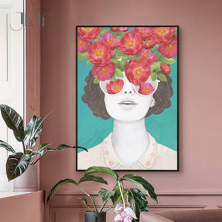 Fashion Figure Floral Girl - Canvas Wall Art Painting