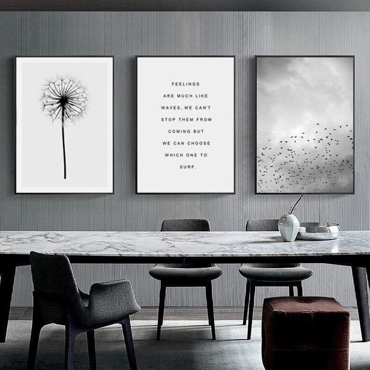 Grey Dandelion Sky Scene Life Quotes  - Canvas Wall Art Painting