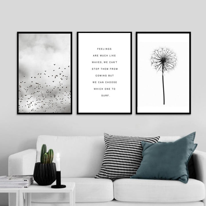 Grey Dandelion Sky Scene Life Quotes  - Canvas Wall Art Painting