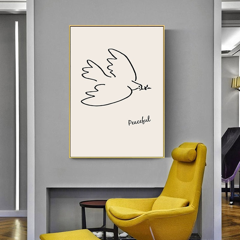 Vintage Abstract Figure Dove Minimalist - Canvas Wall Art Painting