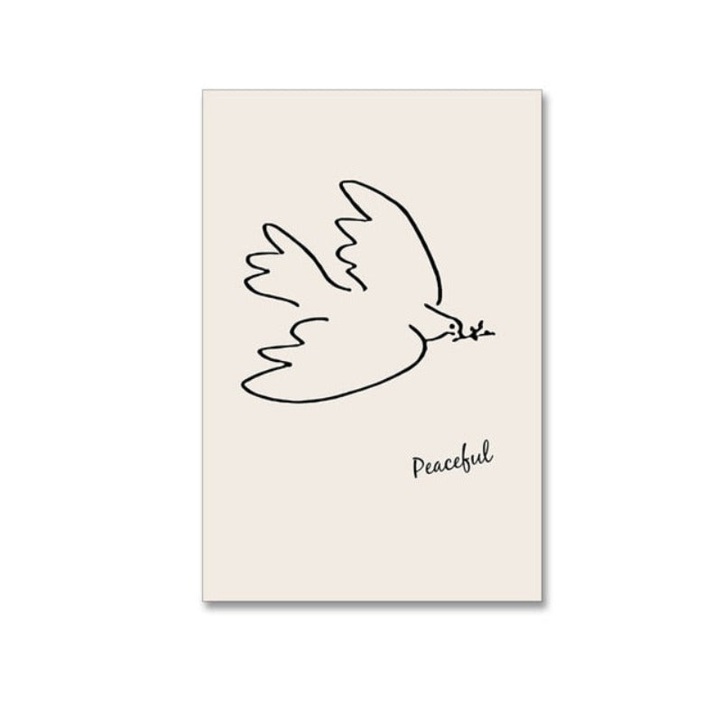 Vintage Abstract Figure Dove Minimalist - Canvas Wall Art Painting