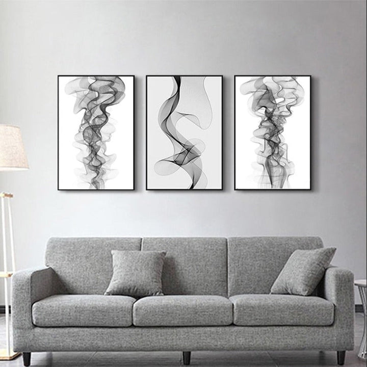 Minimalist Abstract Wavy Lines Pattern Black White - Canvas Wall Art Painting