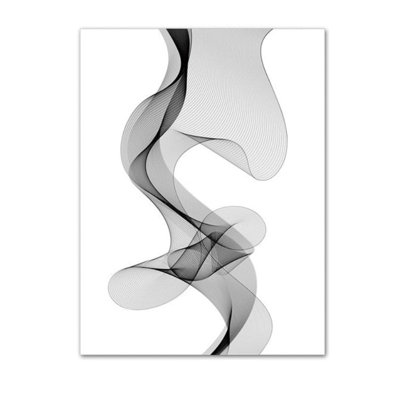 Minimalist Abstract Wavy Lines Pattern Black White - Canvas Wall Art Painting
