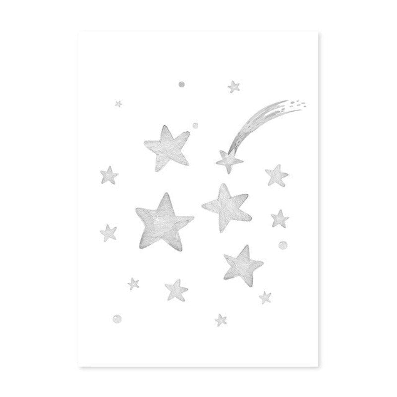 Grey Moon Stars Cloud Nursery - Canvas Wall Art Painting
