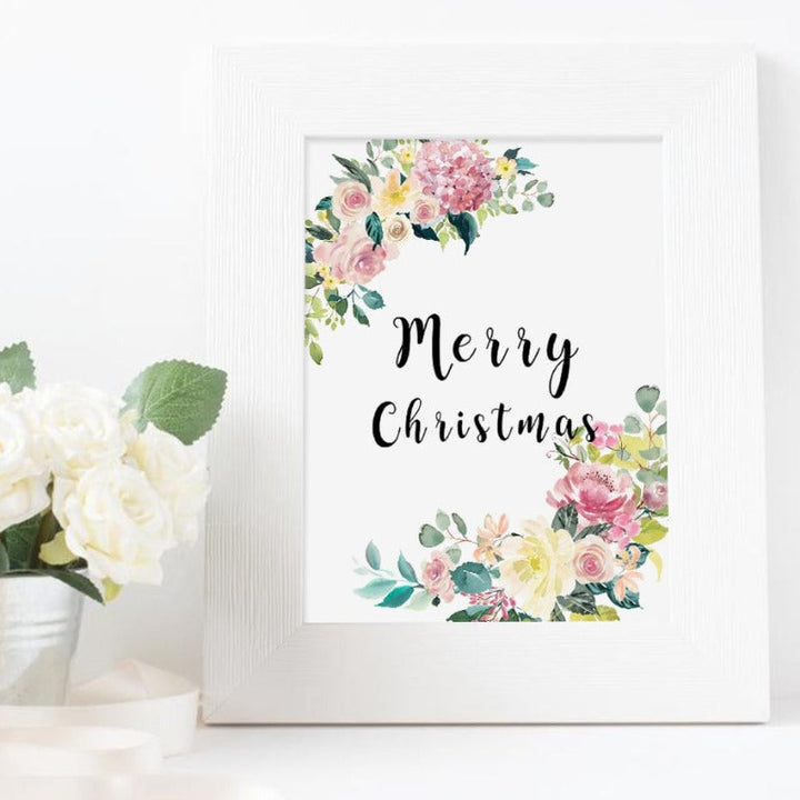 Floral Welcome Sign Poster - Canvas Wall Art Painting