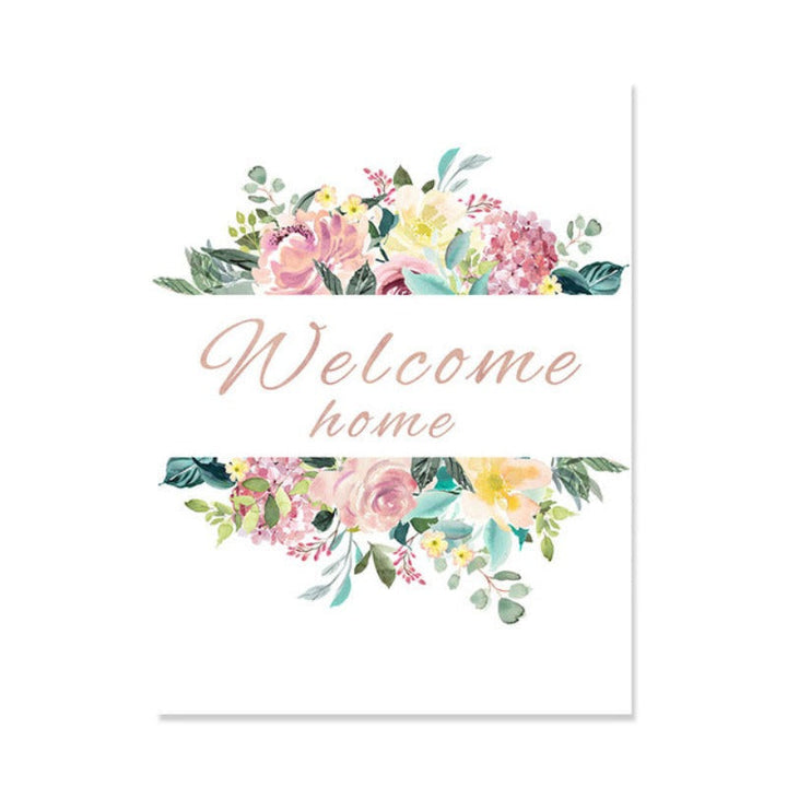 Floral Welcome Sign Poster - Canvas Wall Art Painting