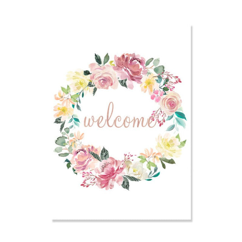 Floral Welcome Sign Poster - Canvas Wall Art Painting