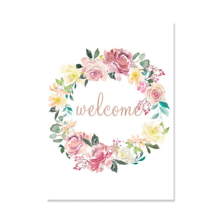 Floral Welcome Sign Poster - Canvas Wall Art Painting
