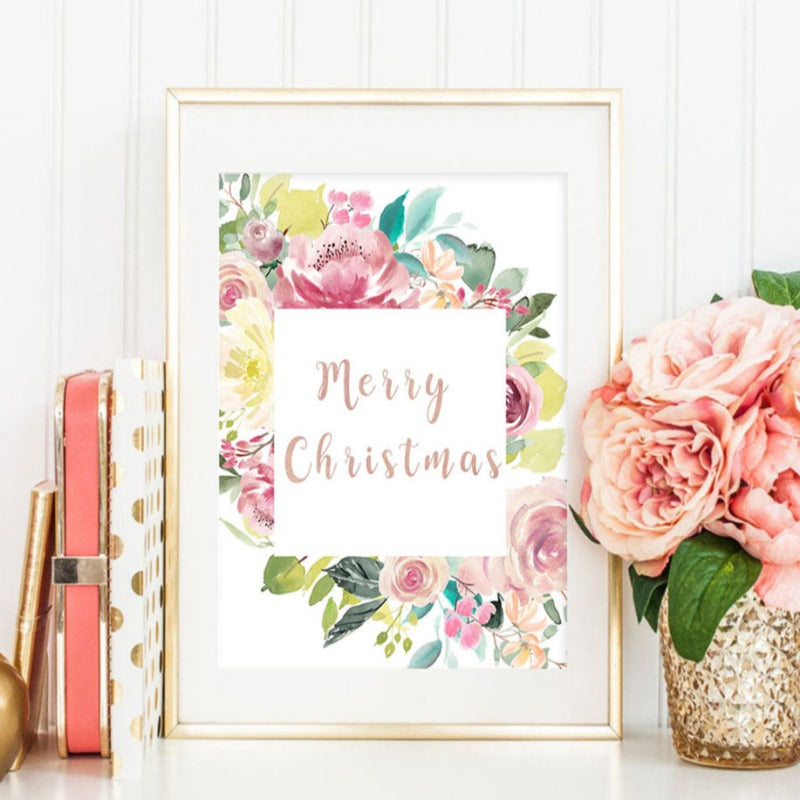 Floral Welcome Sign Poster - Canvas Wall Art Painting