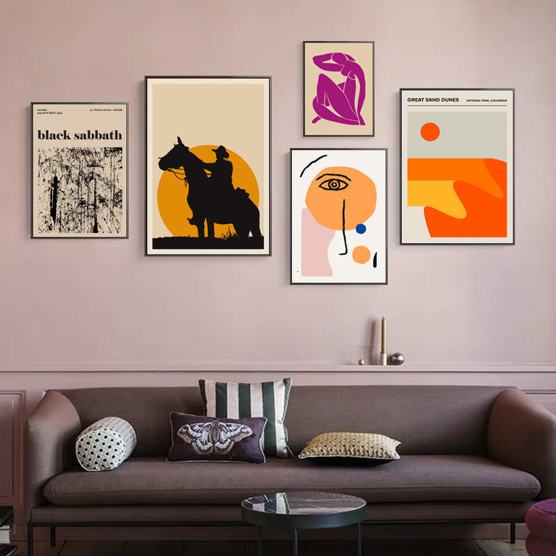 Vintage Abstract Canvas Painting Geometric Wall Art