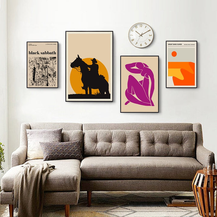 Vintage Abstract Canvas Painting Geometric Wall Art