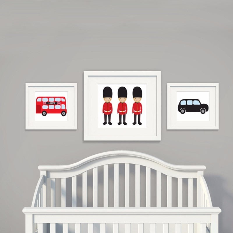 London Bus Theme Nursery Decor - Canvas Wall Art Painting