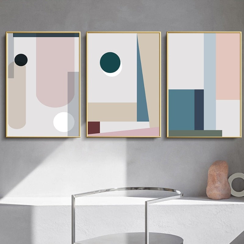 Minimalist Abstract Geometric Pink Blue - Canvas Wall Art Painting
