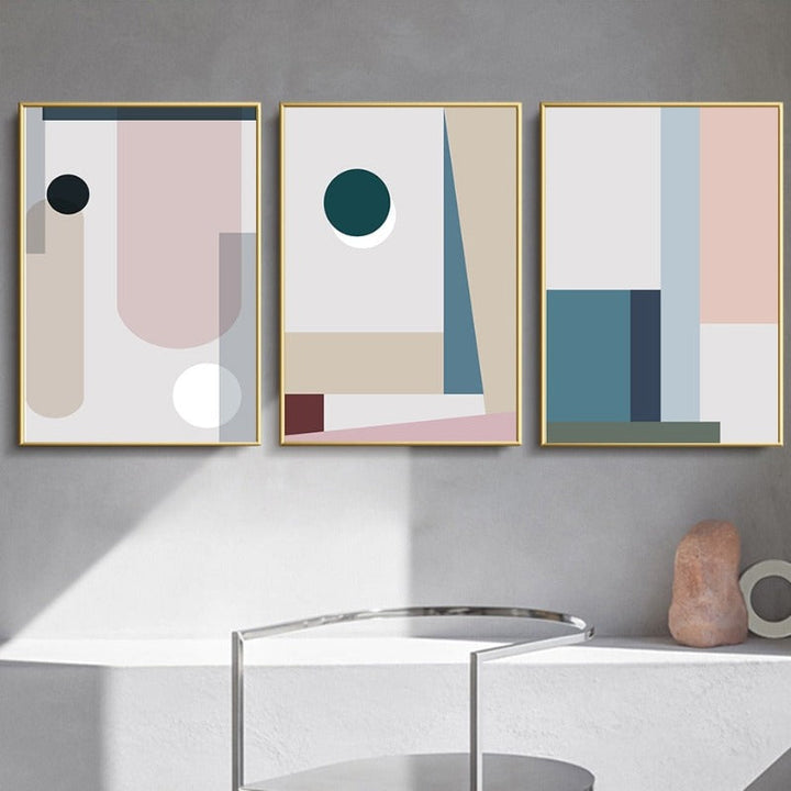 Minimalist Abstract Geometric Pink Blue - Canvas Wall Art Painting