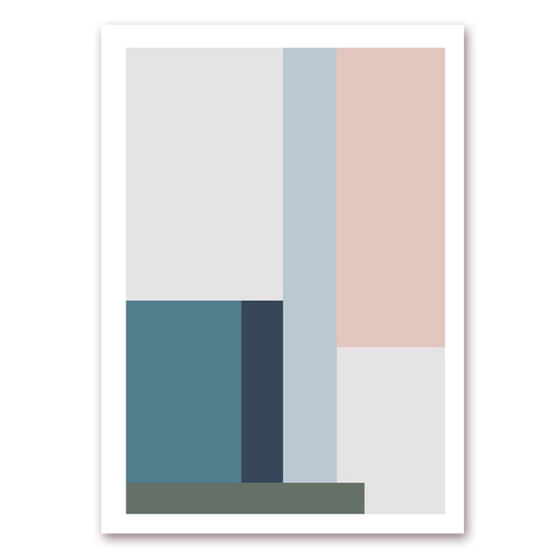 Minimalist Abstract Geometric Pink Blue - Canvas Wall Art Painting