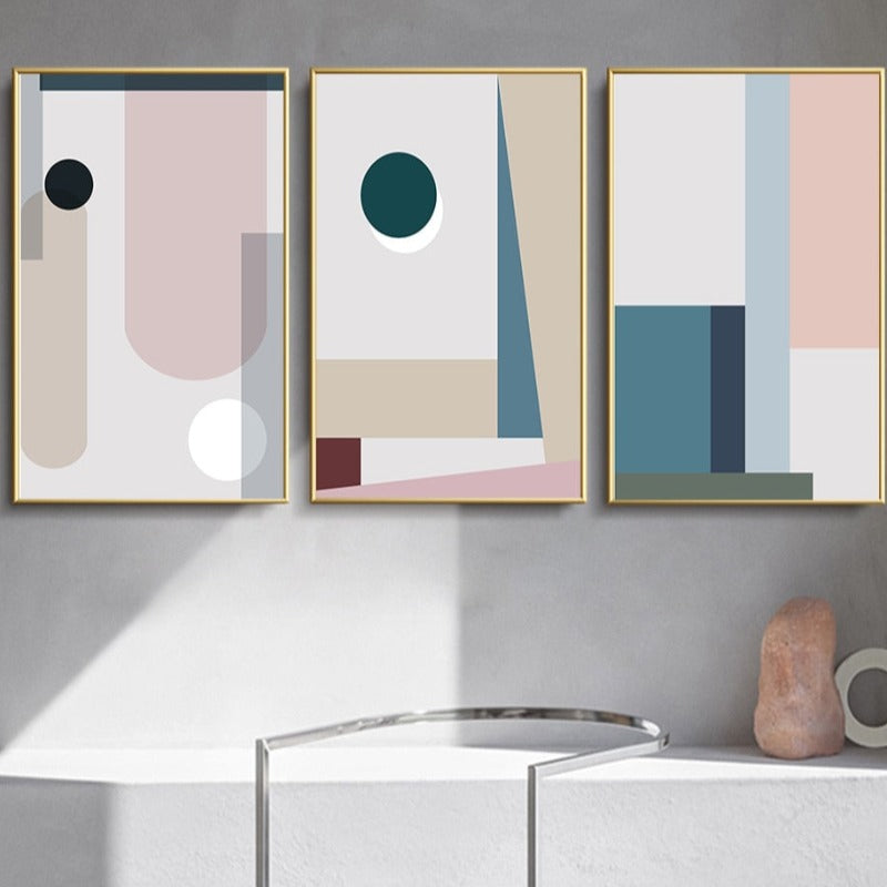 Minimalist Abstract Geometric Pink Blue - Canvas Wall Art Painting