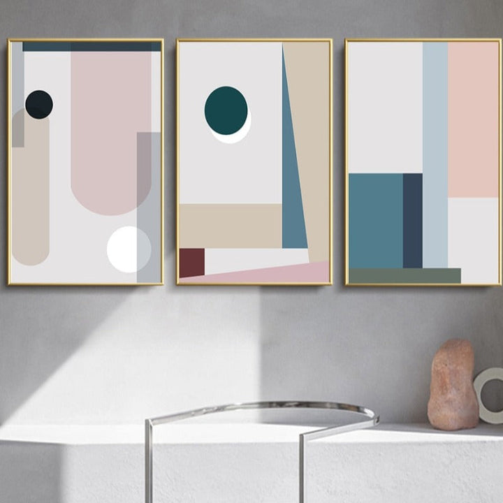 Minimalist Abstract Geometric Pink Blue - Canvas Wall Art Painting