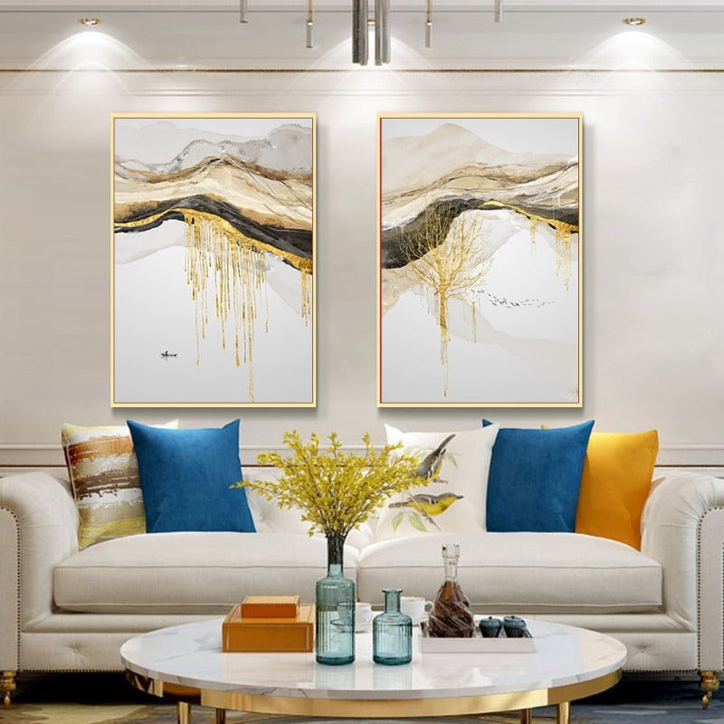 Gold Mountain Landscape - Canvas Wall Art Painting