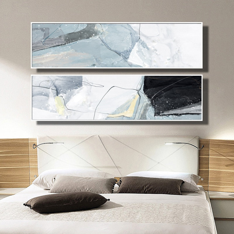 Long Blue Marble Background Bedroom - Canvas Wall Art Painting