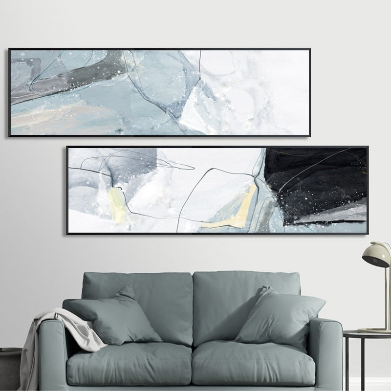 Long Blue Marble Background Bedroom - Canvas Wall Art Painting