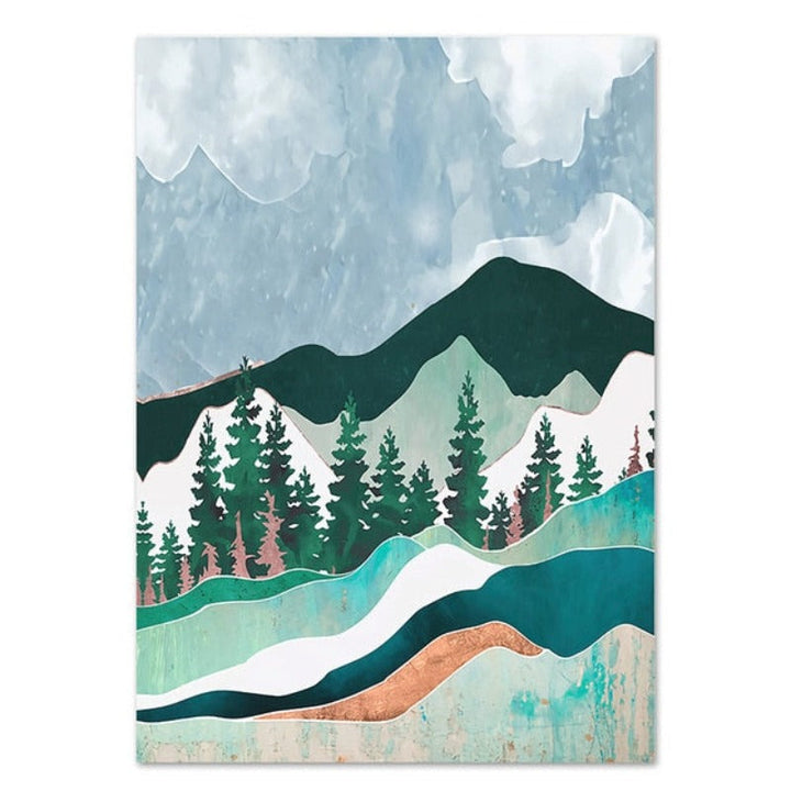 Trendy Abstract Mountain Landscape Mint Green - Canvas Wall Art Painting