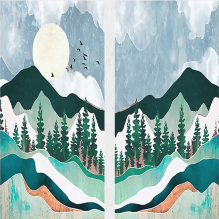 Trendy Abstract Mountain Landscape Mint Green - Canvas Wall Art Painting