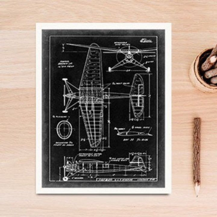 Vintage Fighter Design Diagram - Canvas Wall Art Painting