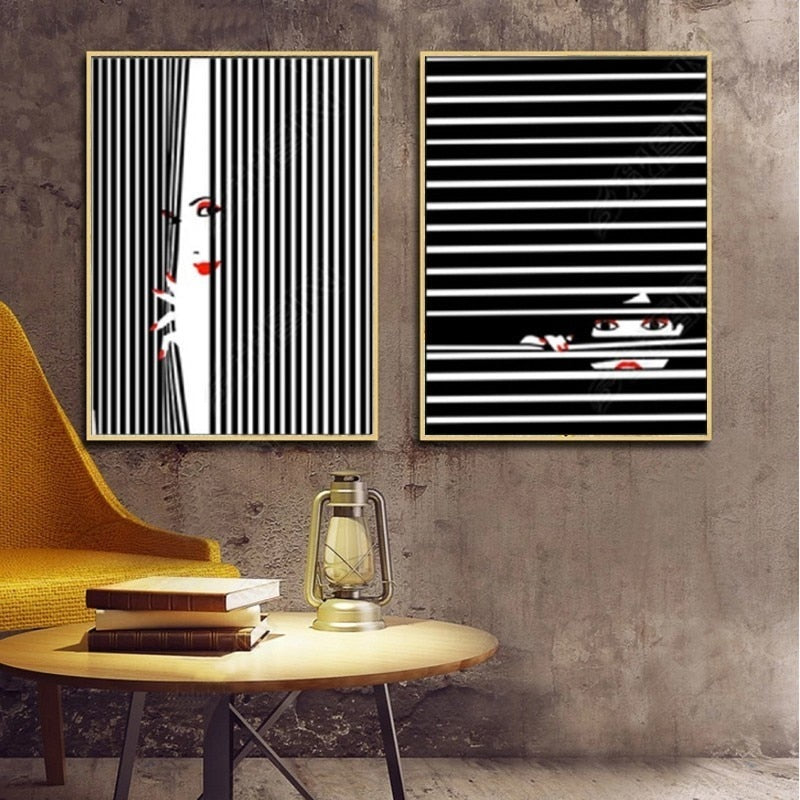 Fashion Women Abstract Kiss Poster Voyeur - Canvas Wall Art Painting