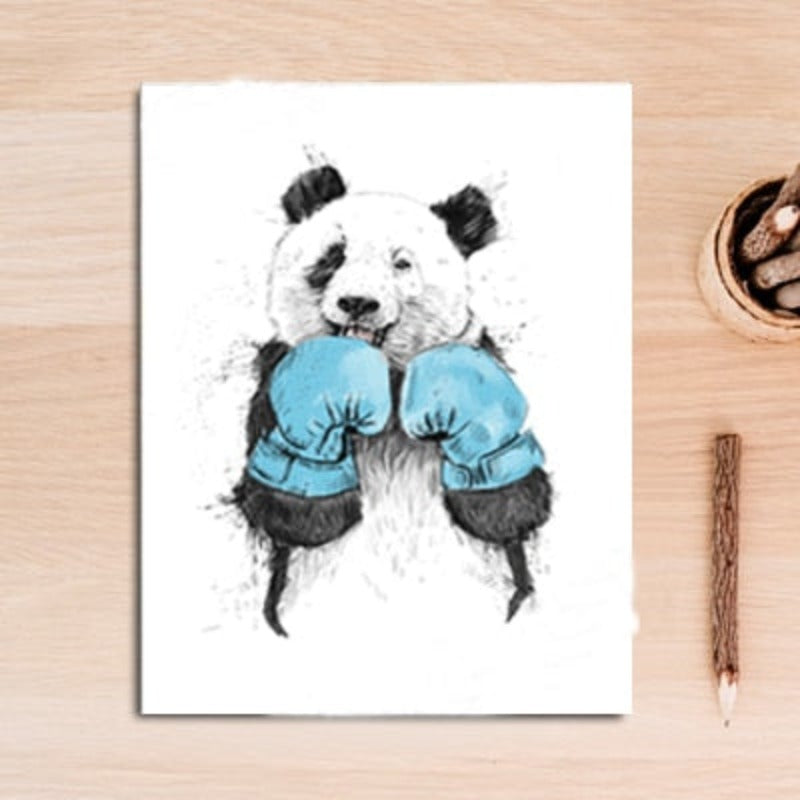 Funny Boxing Panda Animal Banksy - Canvas Wall Art Painting