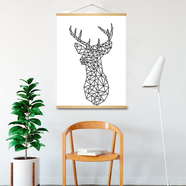Minimalist Deer Head Geometric Triangles Origami - Canvas Wall Art Painting