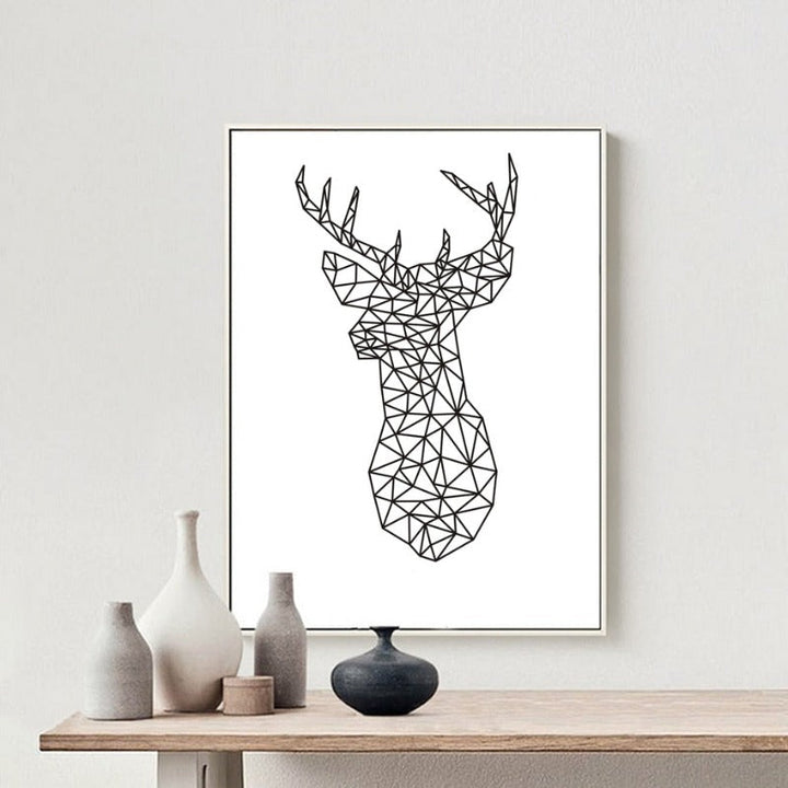 Minimalist Deer Head Geometric Triangles Origami - Canvas Wall Art Painting