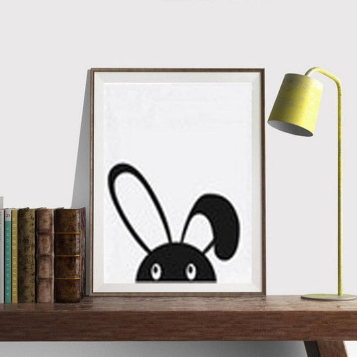 Minimalist Black And White Cartoon Bear Nursery Decor - Canvas Wall Art Painting