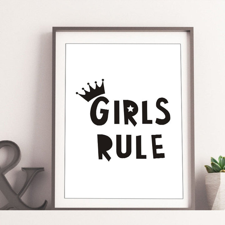 Girls Rule Nursery Decor Scandinavian Cartoon - Canvas Wall Art Painting