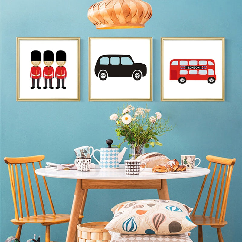 London Bus Theme Nursery Decor - Canvas Wall Art Painting