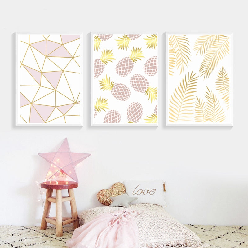 Geometric Leaves Pineapple - Canvas Wall Art Painting